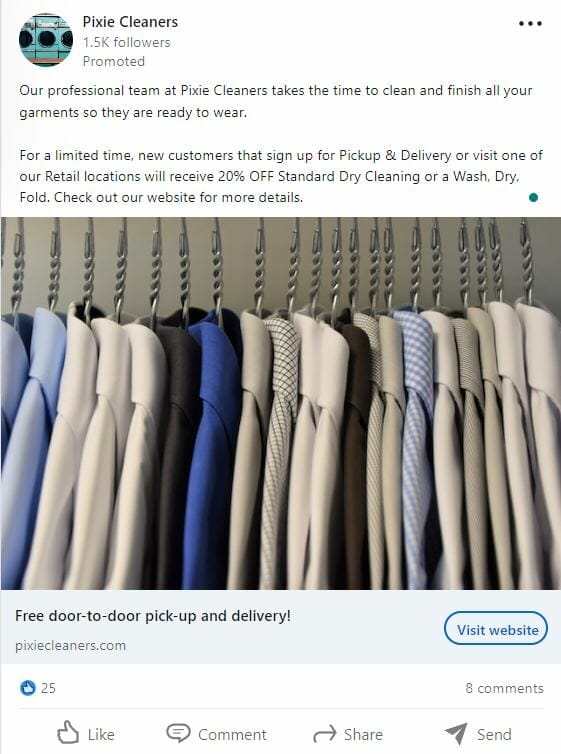 Dry cleaning ad posted on LinkedIn