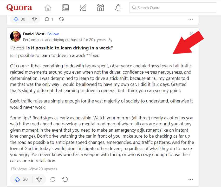 Driving school discussion on Quora