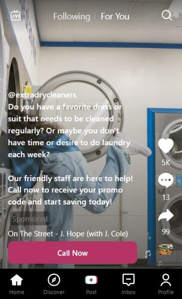 Dry cleaning ad posted on TikTok