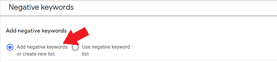 Adding negative keyword list