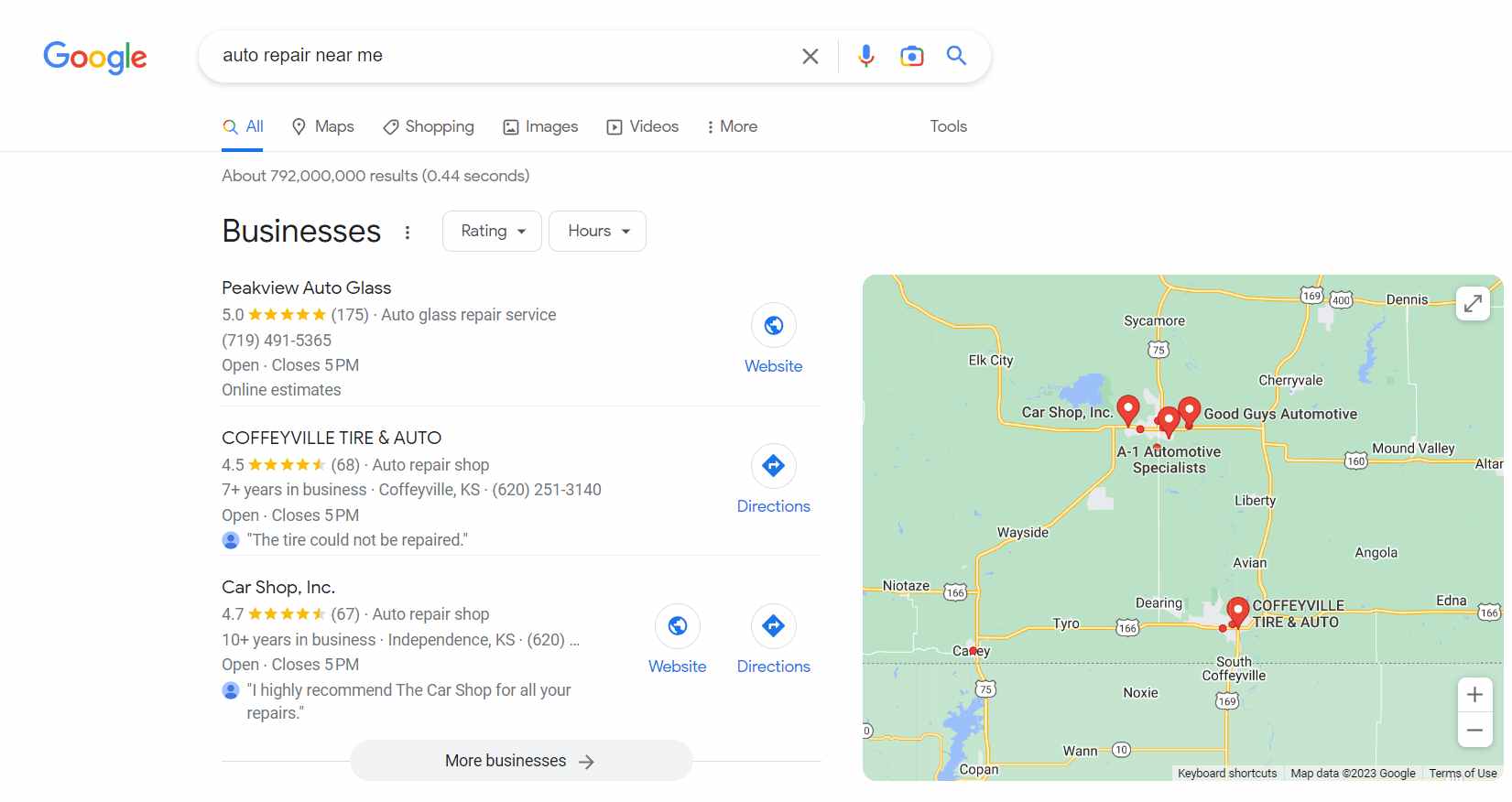 Google My Business listing for auto repair near me