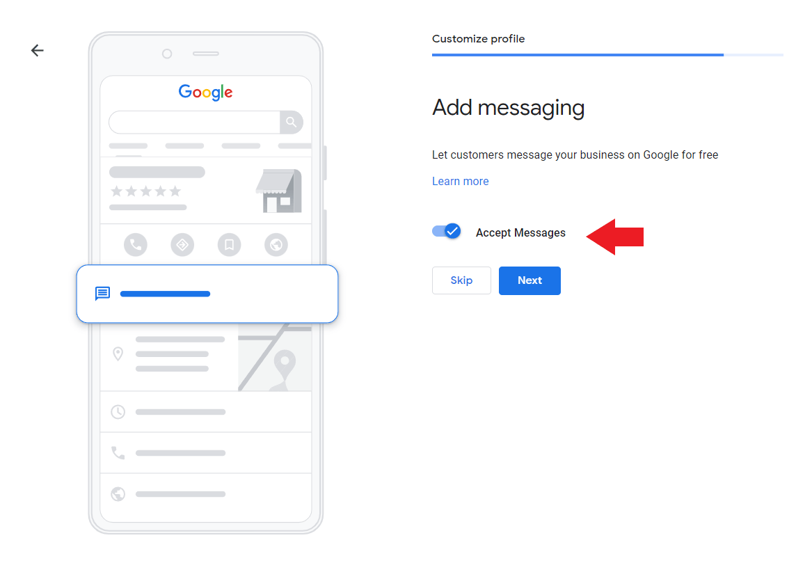Toggle the switch to enable the messaging feature