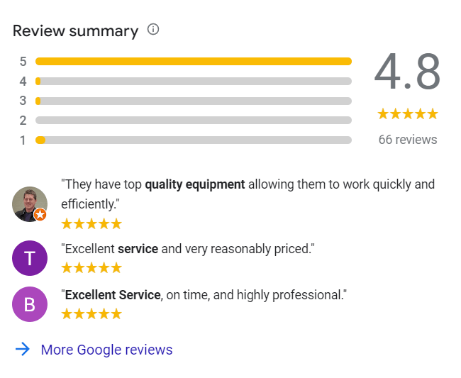 Review summary of a tree removal company on Google My Business