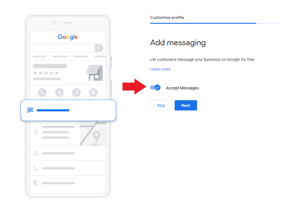 Enable Google My Business messaging feature