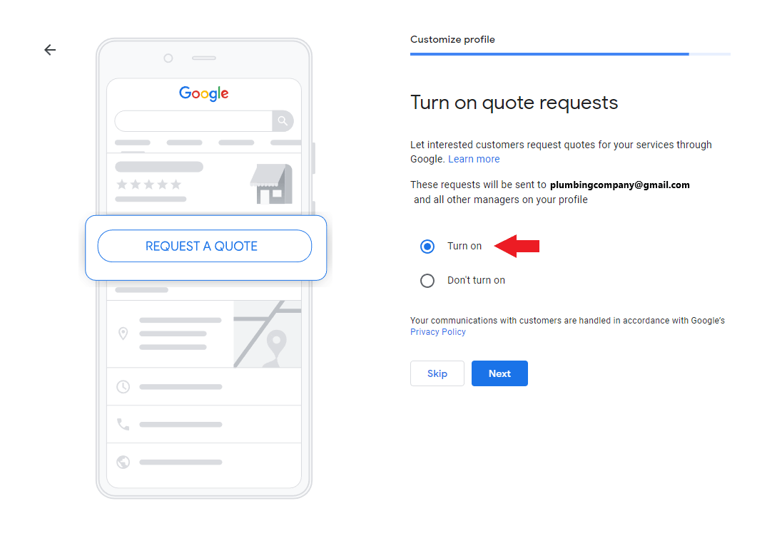 Switch on quote request