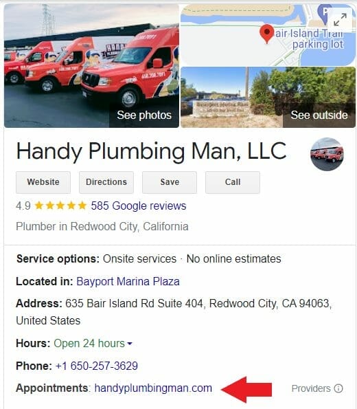 Appointment URL plumbing business