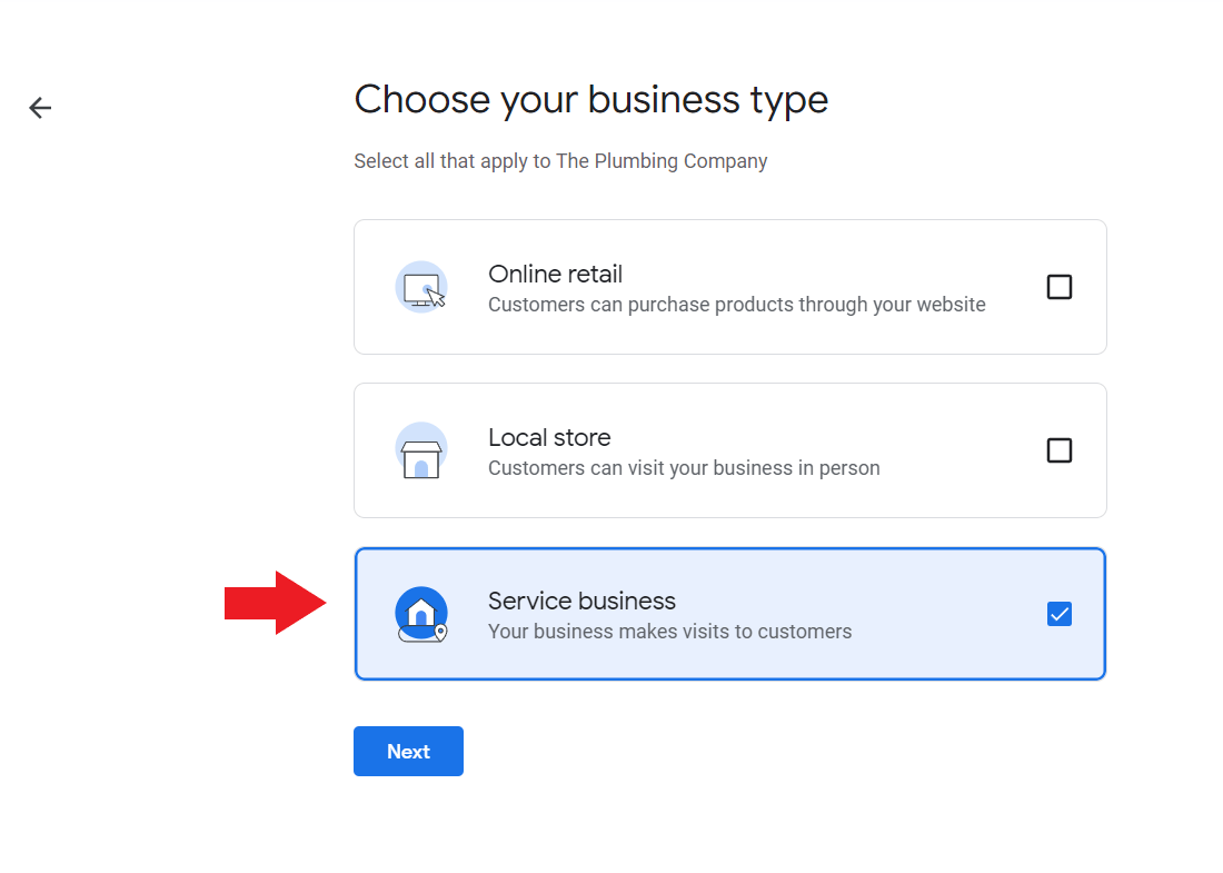 Select business type
