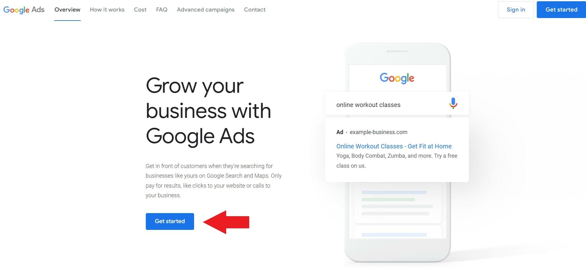 Google Ads homepage