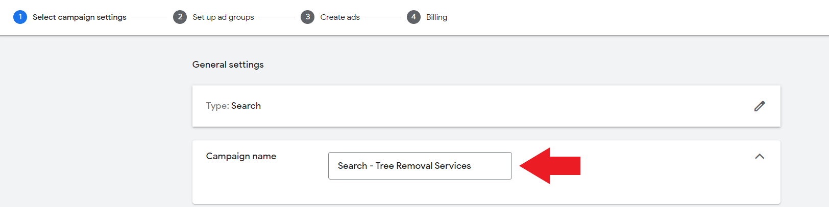 Create Google Ads for Tree Services campaign