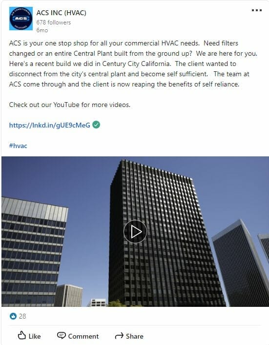 Promotional post from an HVAC company on LinkedIn