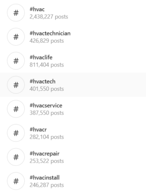 HVAC hashtags on Instagram