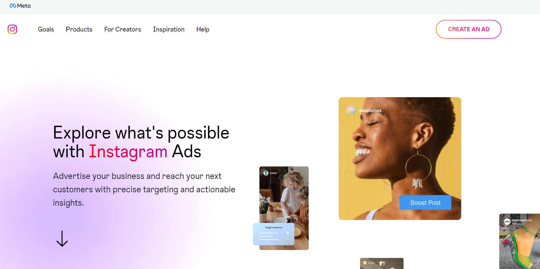 Instagram ads homepage