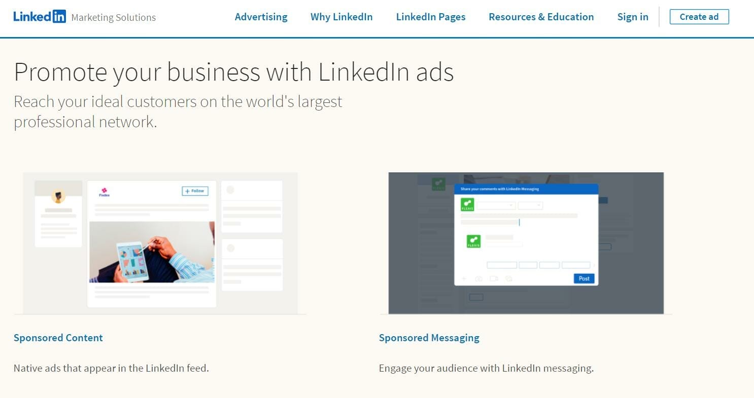 LinkedIn ads homepage