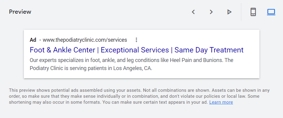 Podiatrist ad desktop preview