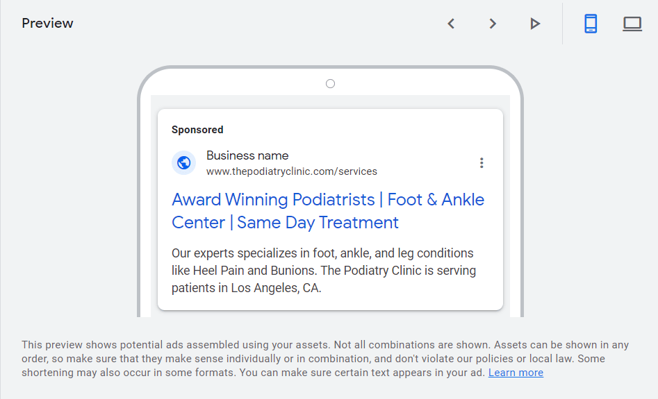 Mobile preview of podiatrist ad