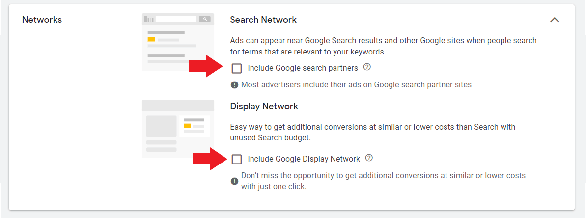 Uncheck search network and display network