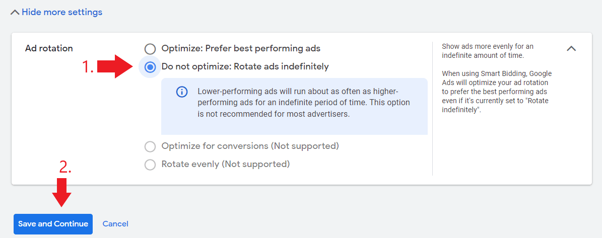 Select do not rotate ads indefinitely