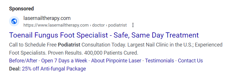 Podiatrist ad from Google's Search Results Page
