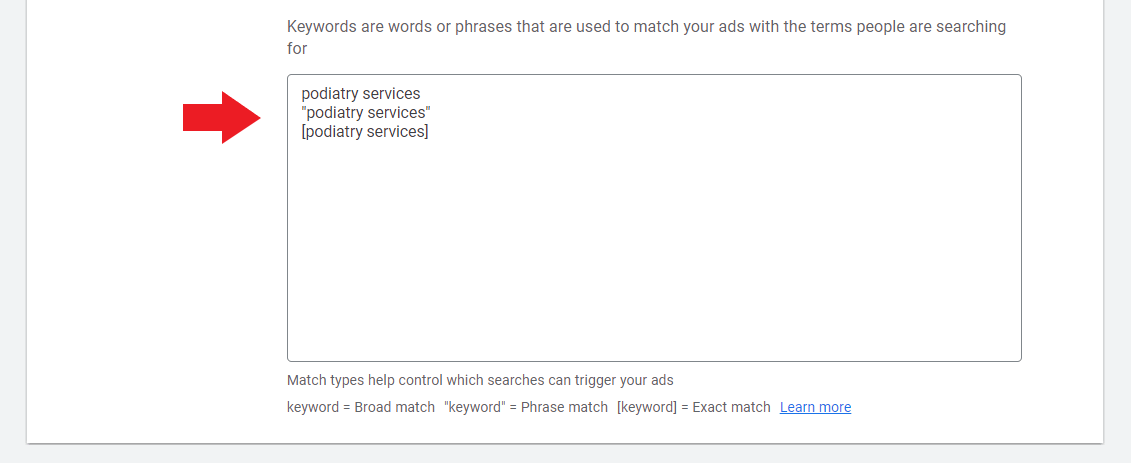 Enter target keywords