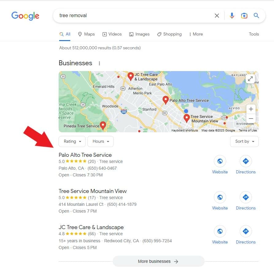 Tree removal business listing