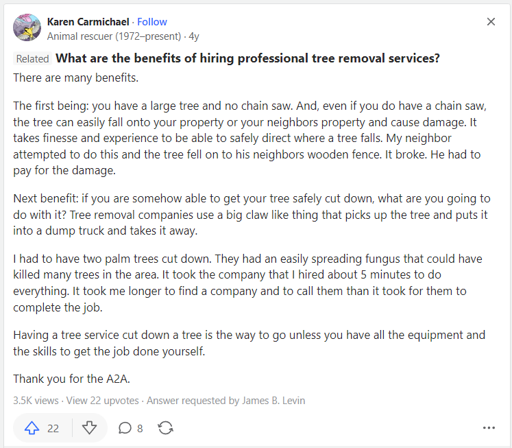 Tree removal discussion on Quora