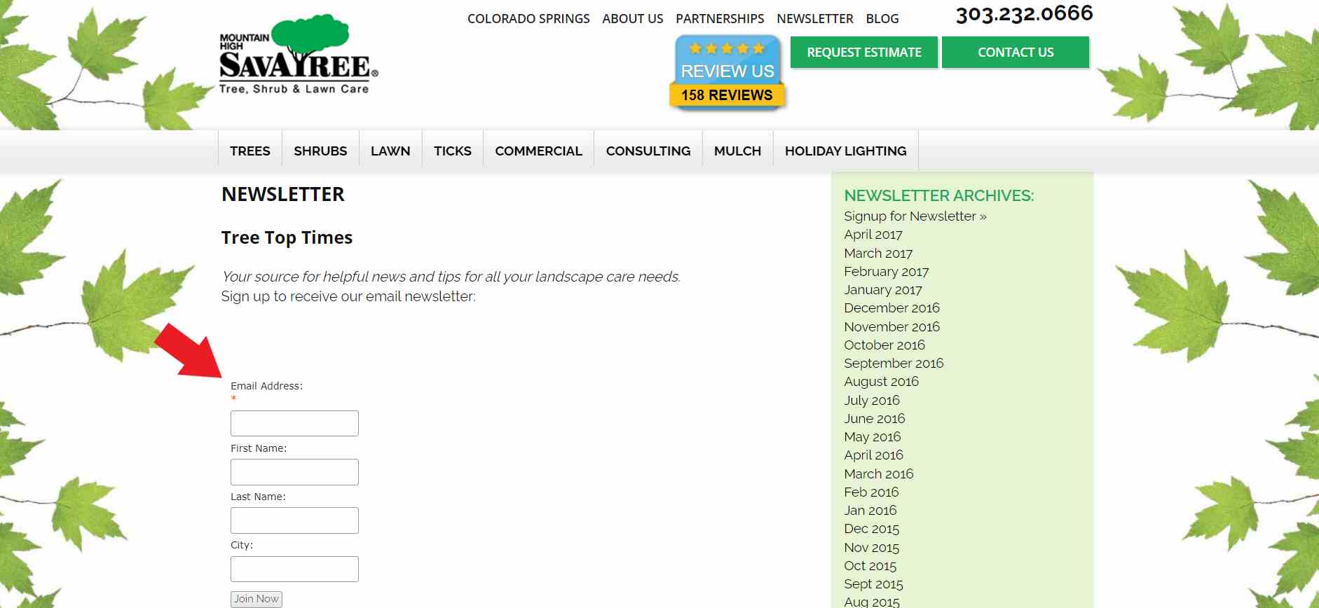 Tree removal company email subscription