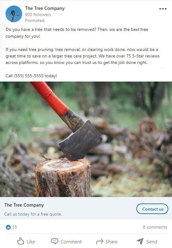 Tree removal ad on LinkedIn