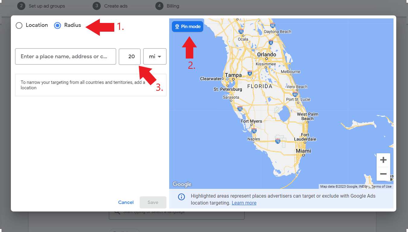 Google Ads for tree removal location targeting