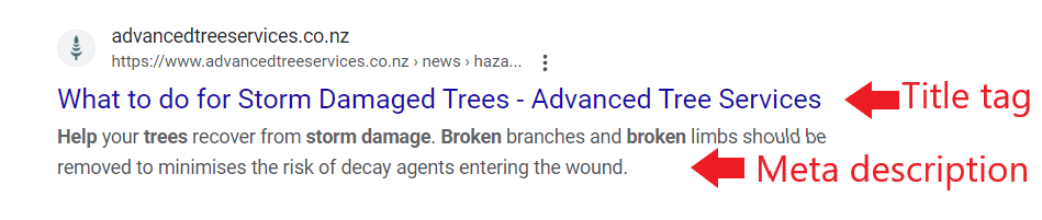 Title tag and meta description of a blog post