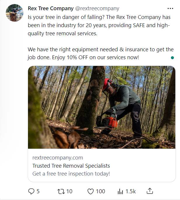 Tree removal ad on Twitter
