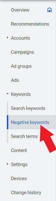 Hover to negative keywords
