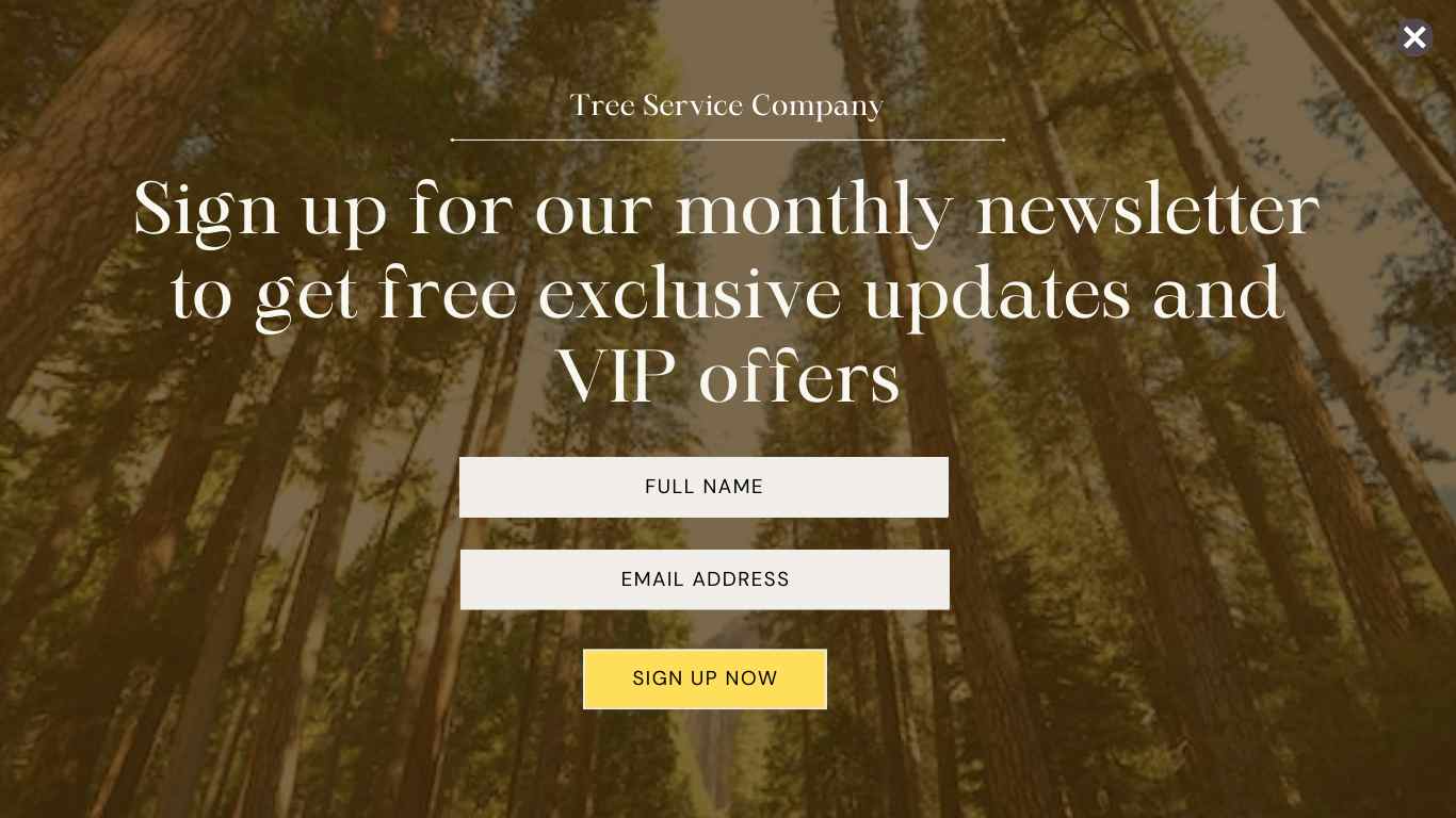 Tree service company monthly newsletter pop-up