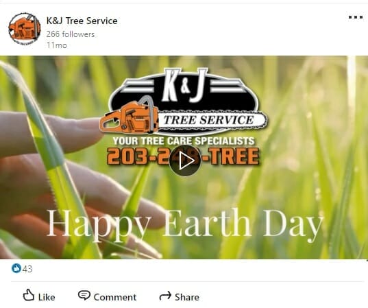Tree service post about Earth Day on LinkedIn