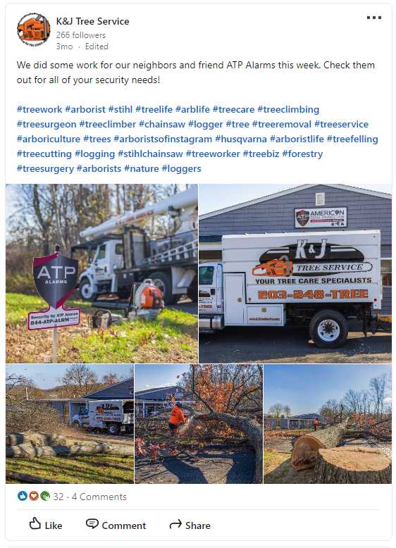LinkedIn post from a tree service company