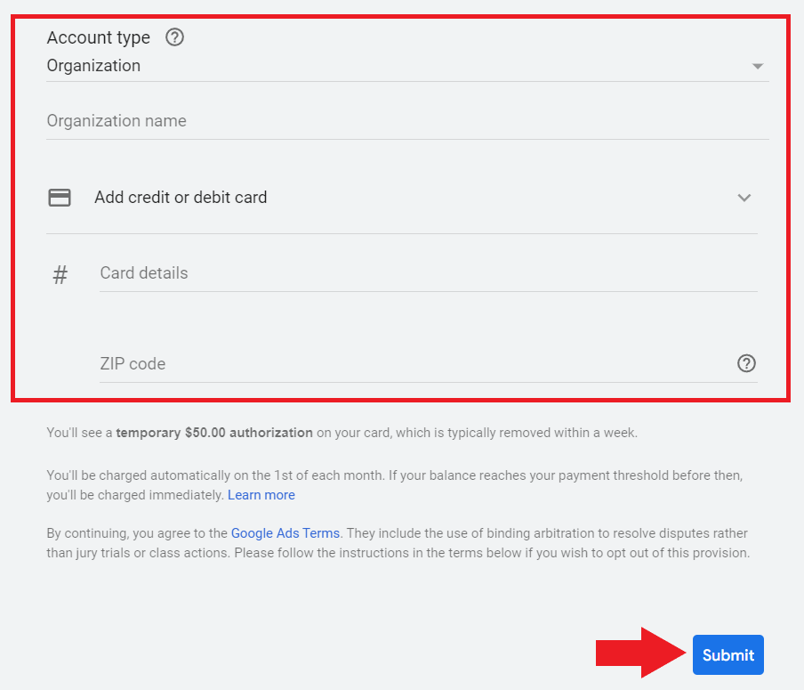 Confirm payment info
