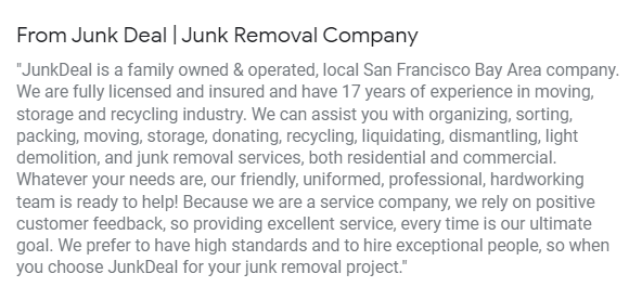 Dumpster rental business description
