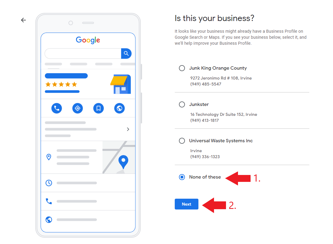 List of existing dumpster rental listing on Google My Business