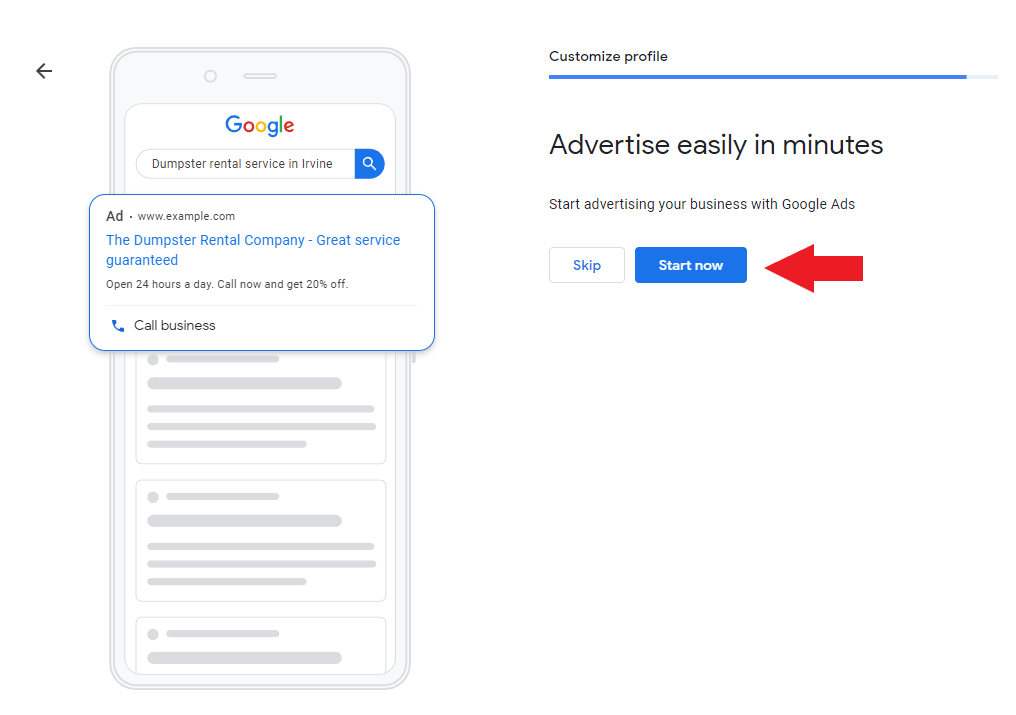 Advertise dumpster rental business on Google