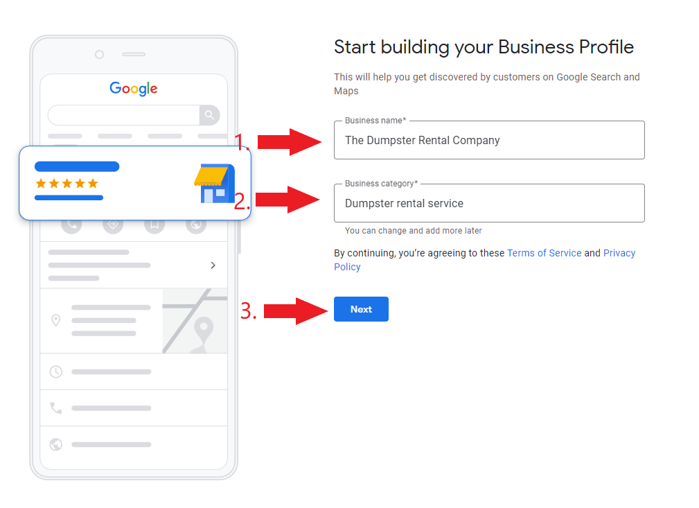 Dumpster rental business category