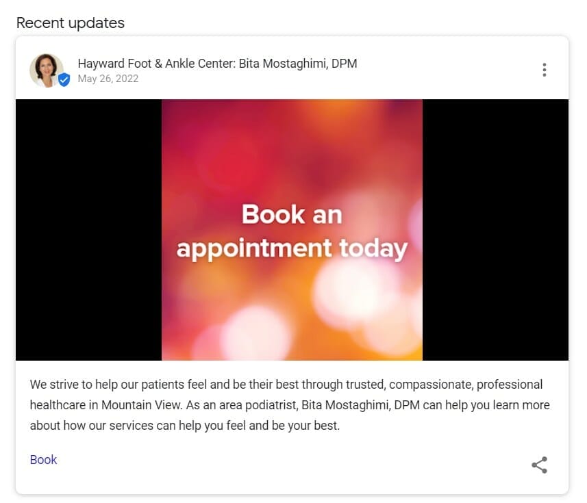 GMB post from a podiatry clinic