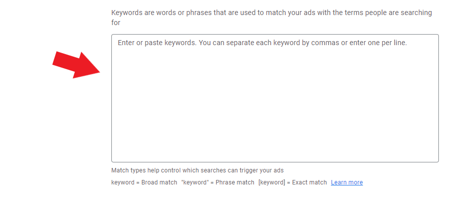 Enter target keywords