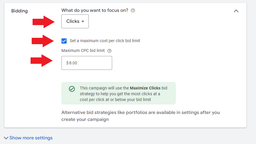 Set max CPC bid limit