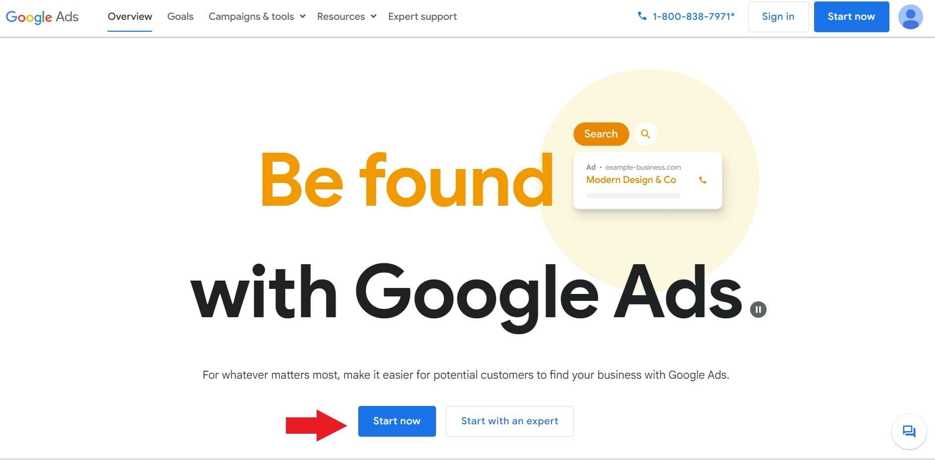 Google Ads homepage