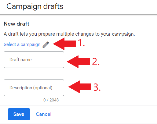 Create new campaign draft