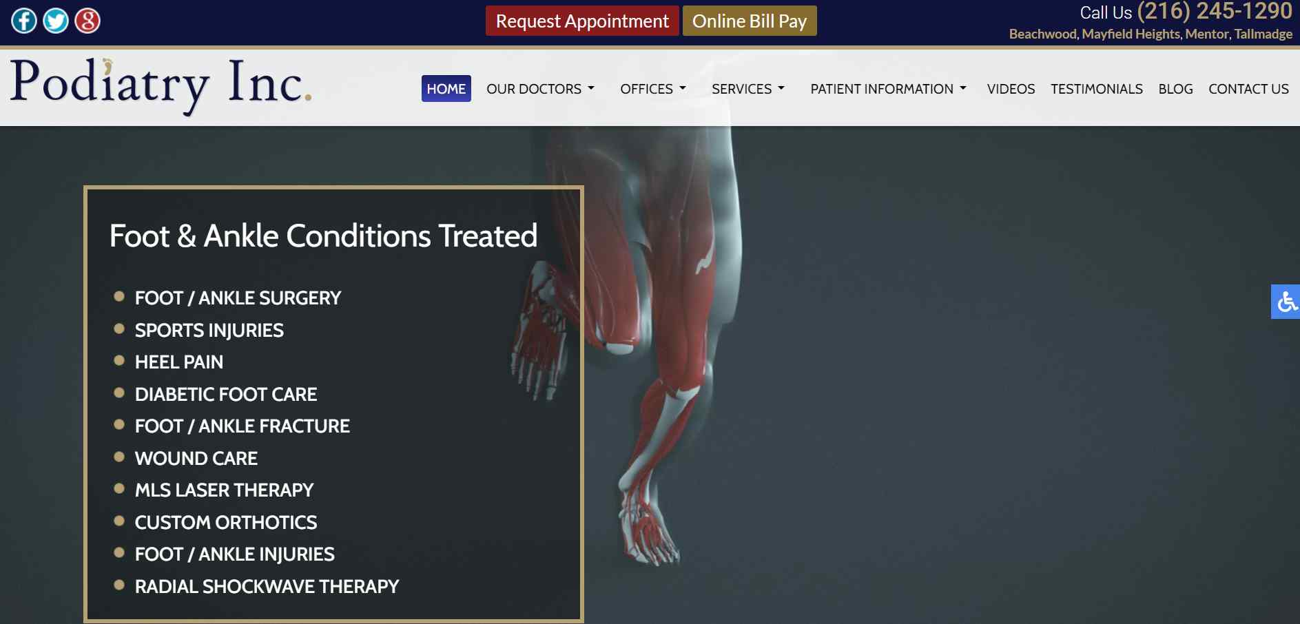 Podiatry clinic landing page