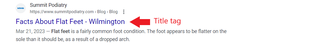 Title tag of a podiatry clinic blog