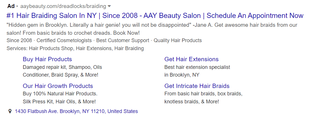 google ads campaign for hair salon ad copy 1