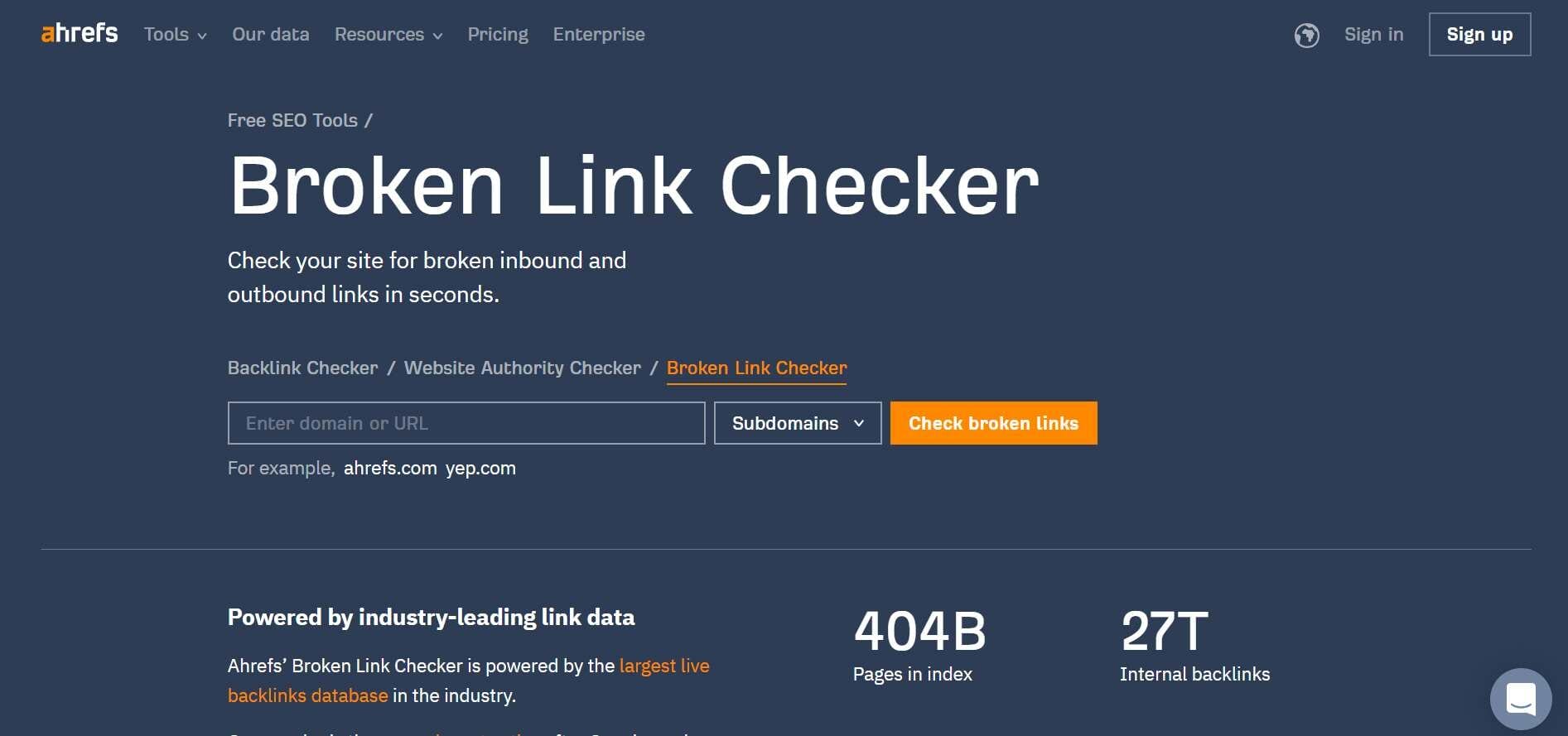 Ahrefs broken link checker tool