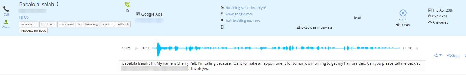 google ads campaign for hair salon call lead 3