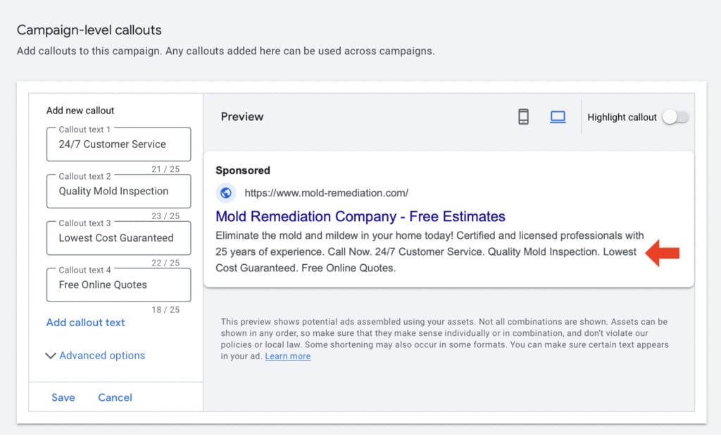 callout assets for mold remediation business campaign